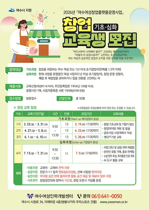 여수, '여성 창업플랫폼' 통해 예비·초기 창업자 원스톱 지원